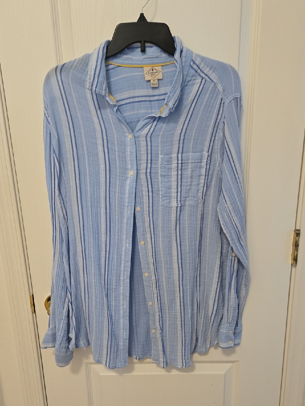 St. John's Bay Light Blue and White Striped Button-Up Shirt SMOKE FREE HOME